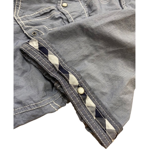 BKE Athletic Fit Mens XL Blue Micro Stripe Short Sleeve Snap Front Western Shirt - Picture 4 of 8